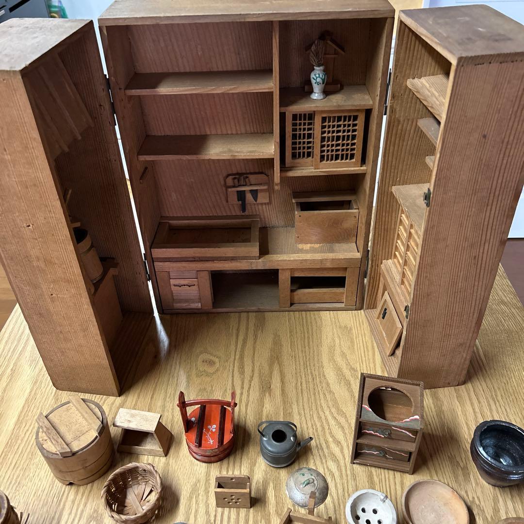【レア】昔のくらし　ままごと　木製　台所セット　ごっこ遊び　アンティーク　レトロ