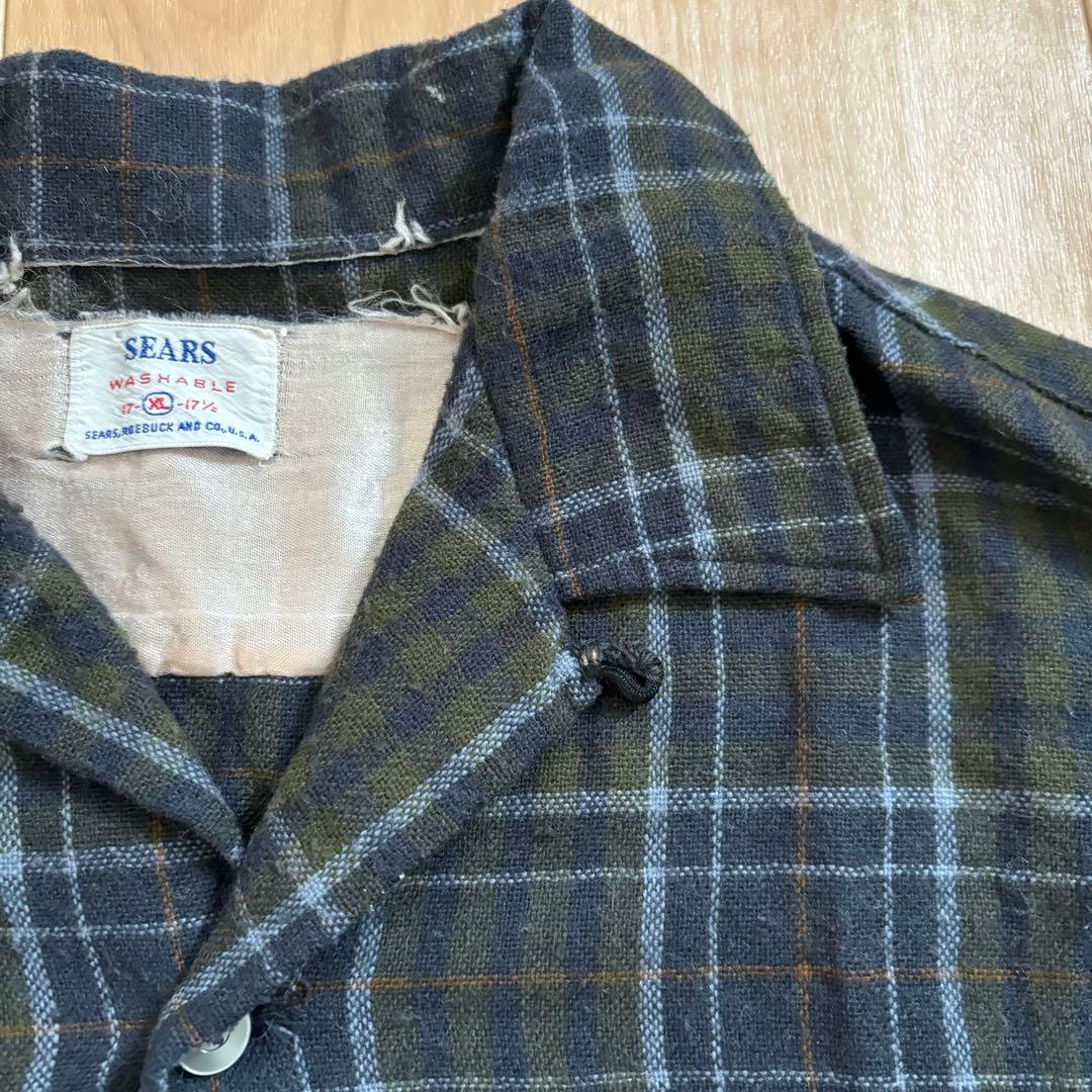 50s 60s SEARS ウール オープンカラー　チェックシャツ