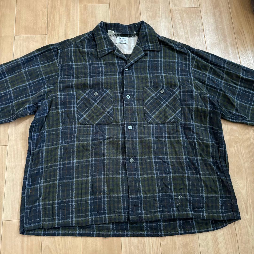 50s 60s SEARS ウール オープンカラー　チェックシャツ