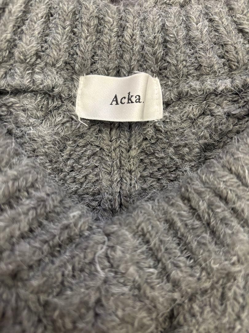 acka. neck details cable knit ニット グレー