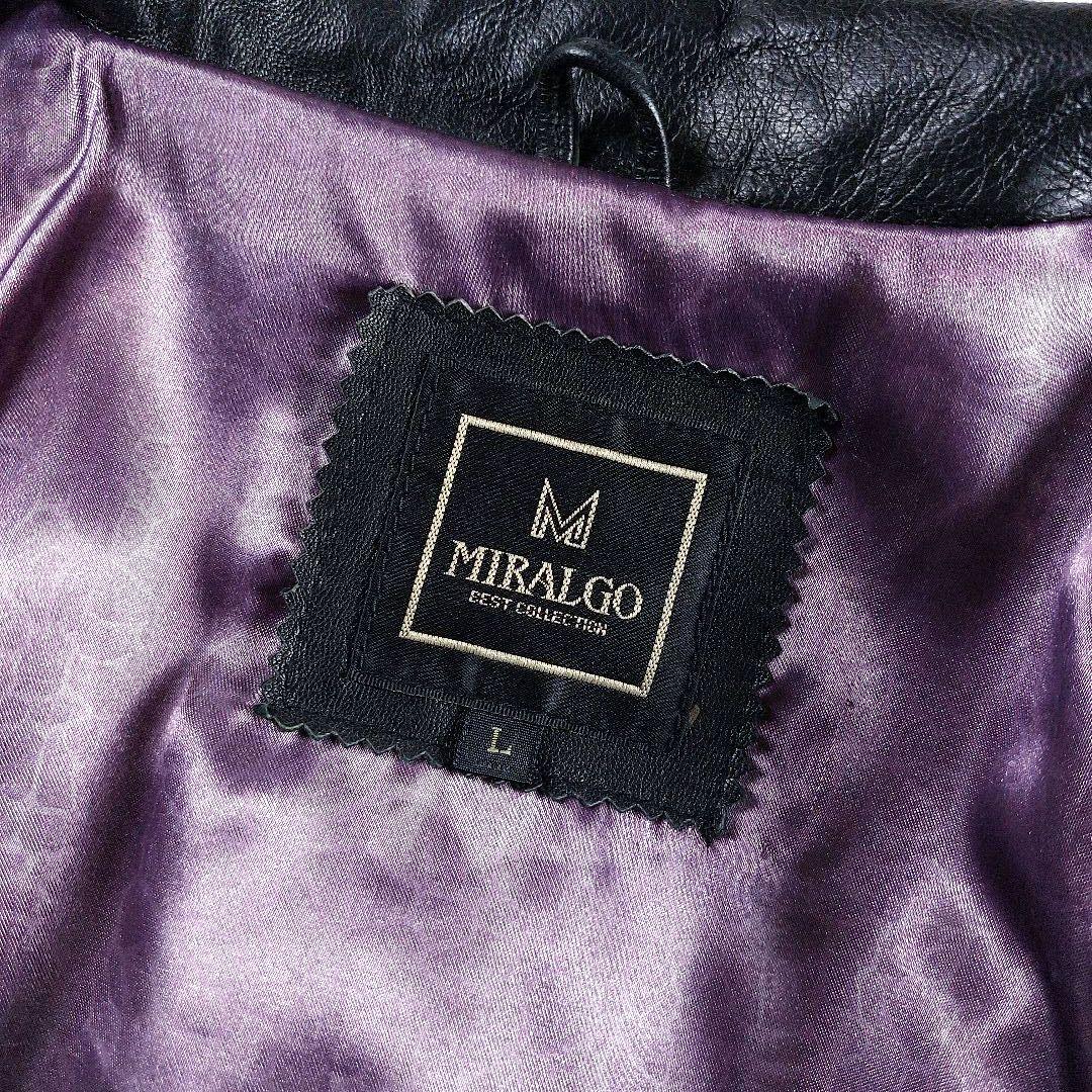 L 裏地派手色 ラムレザー ダブルブレストジャケット ミドル丈コート 黒パープル