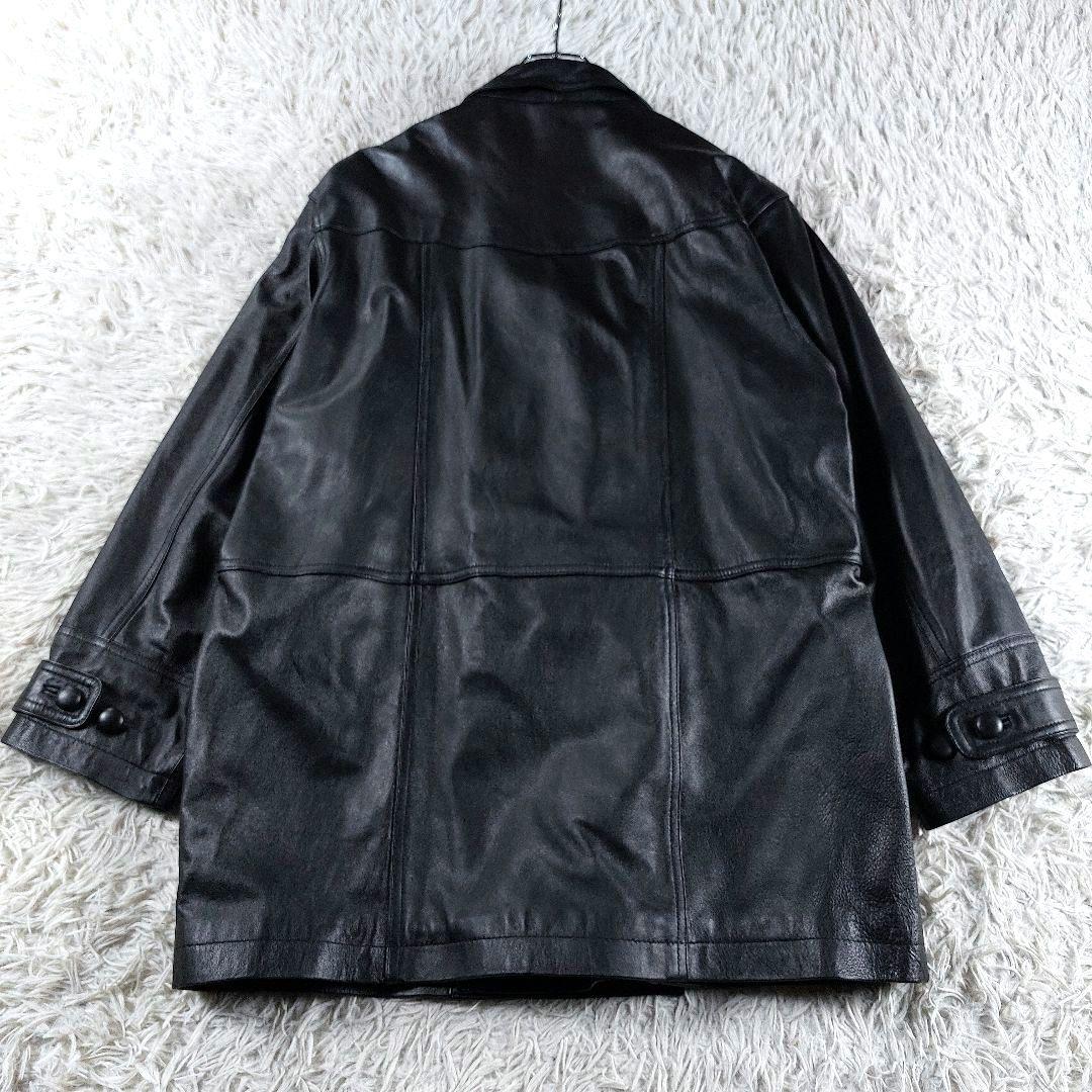 L 裏地派手色 ラムレザー ダブルブレストジャケット ミドル丈コート 黒パープル