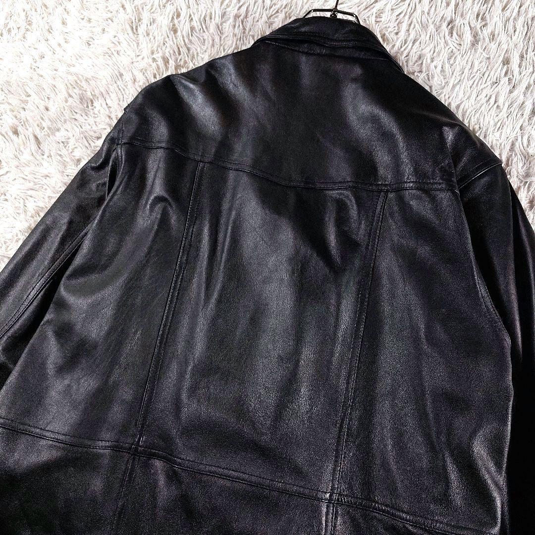 L 裏地派手色 ラムレザー ダブルブレストジャケット ミドル丈コート 黒パープル