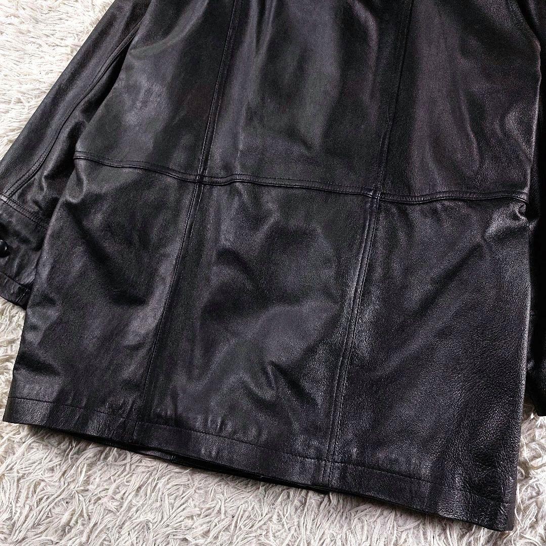 L 裏地派手色 ラムレザー ダブルブレストジャケット ミドル丈コート 黒パープル