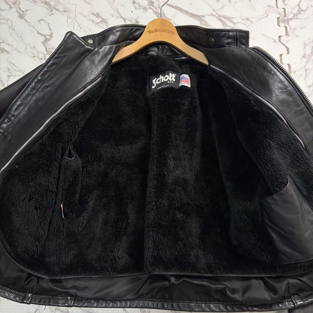 奇跡の42size✨schott シングルライダース ボア ブラック 黒　141