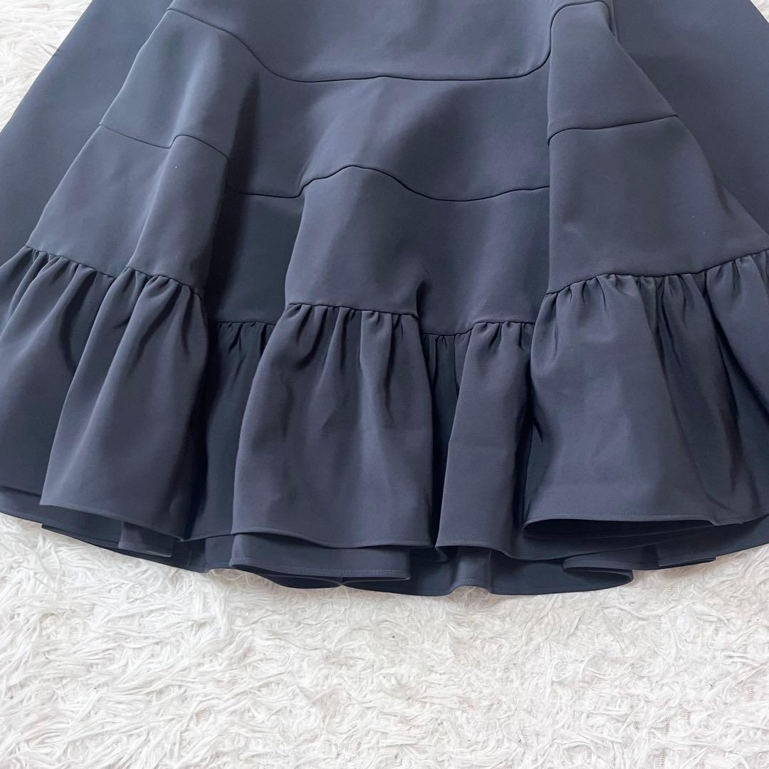 yori フリル ペプラム トップス 長袖 プルオーバー ストレッチ ネイビー