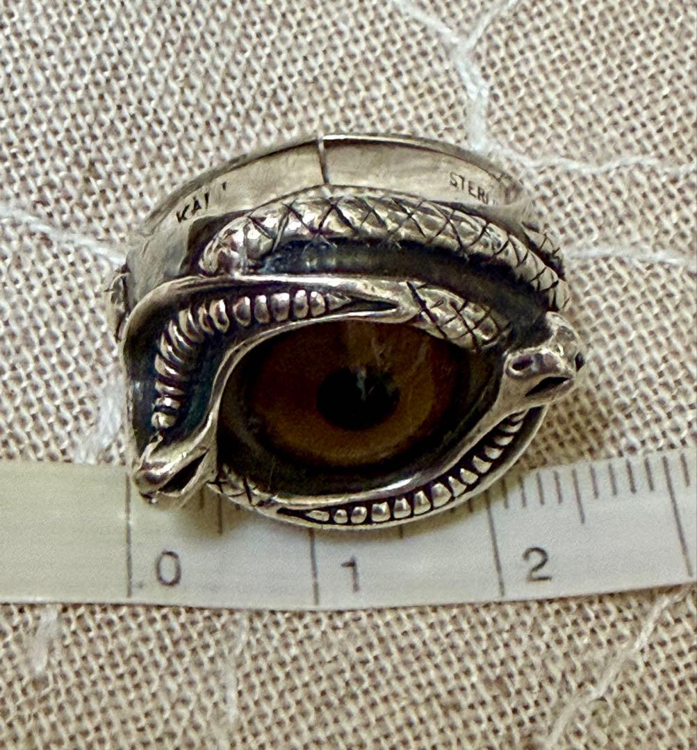目玉リング　STERLING シルバー 13号　義眼　ブラウンカラー