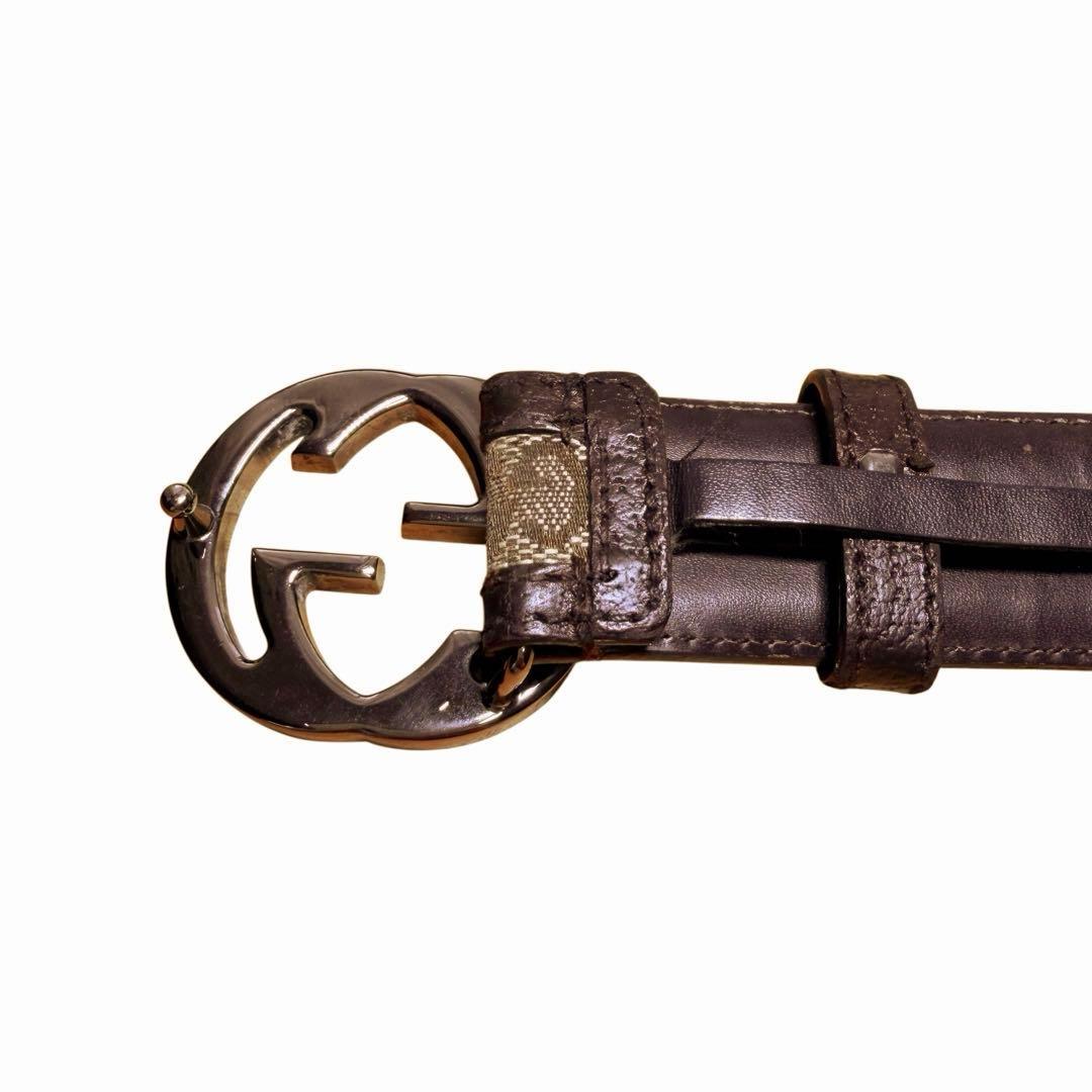 グッチ GUCCI ベルト インターロッキング GG柄 ブラウン キャンバス