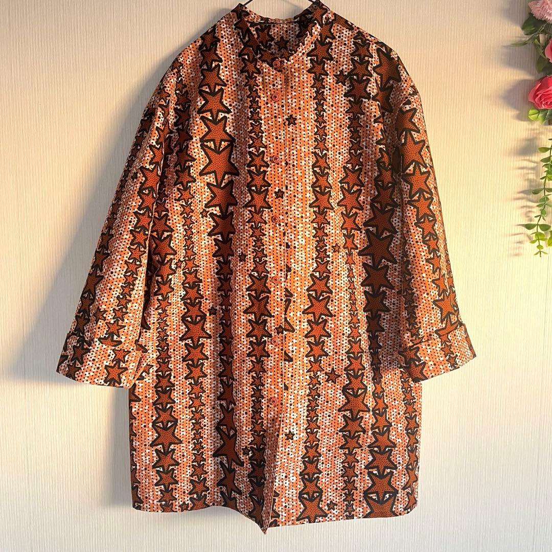 アフリカ布　アフリカンプリント　オーバーシャツ　シャツワンピ