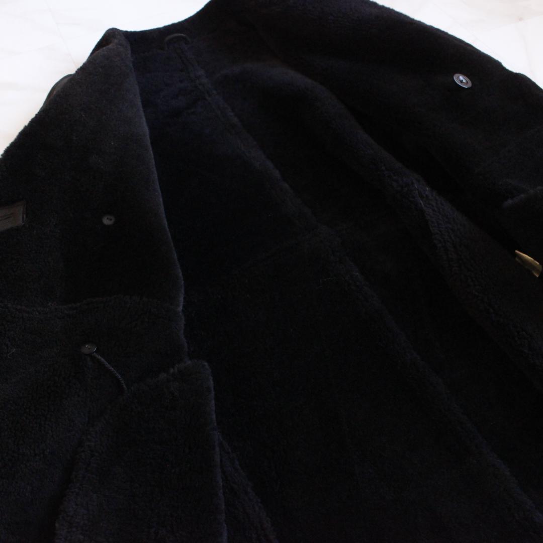リアルムートンコート ダブル ベルト ブラック 羊革 ボア