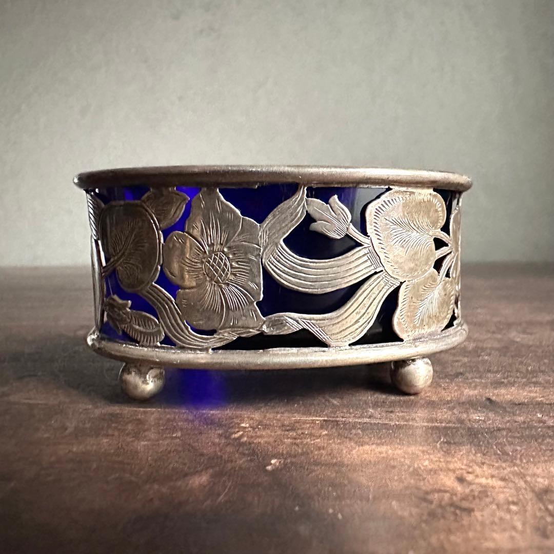 希少　一点物　銀　シルバー　瑠璃　ガラス　置物　小物入れ