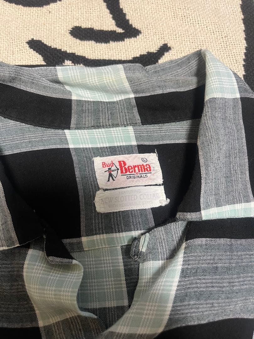 50s Bud Berma レーヨンシャツ　黒×ミント　開襟　オンブレ