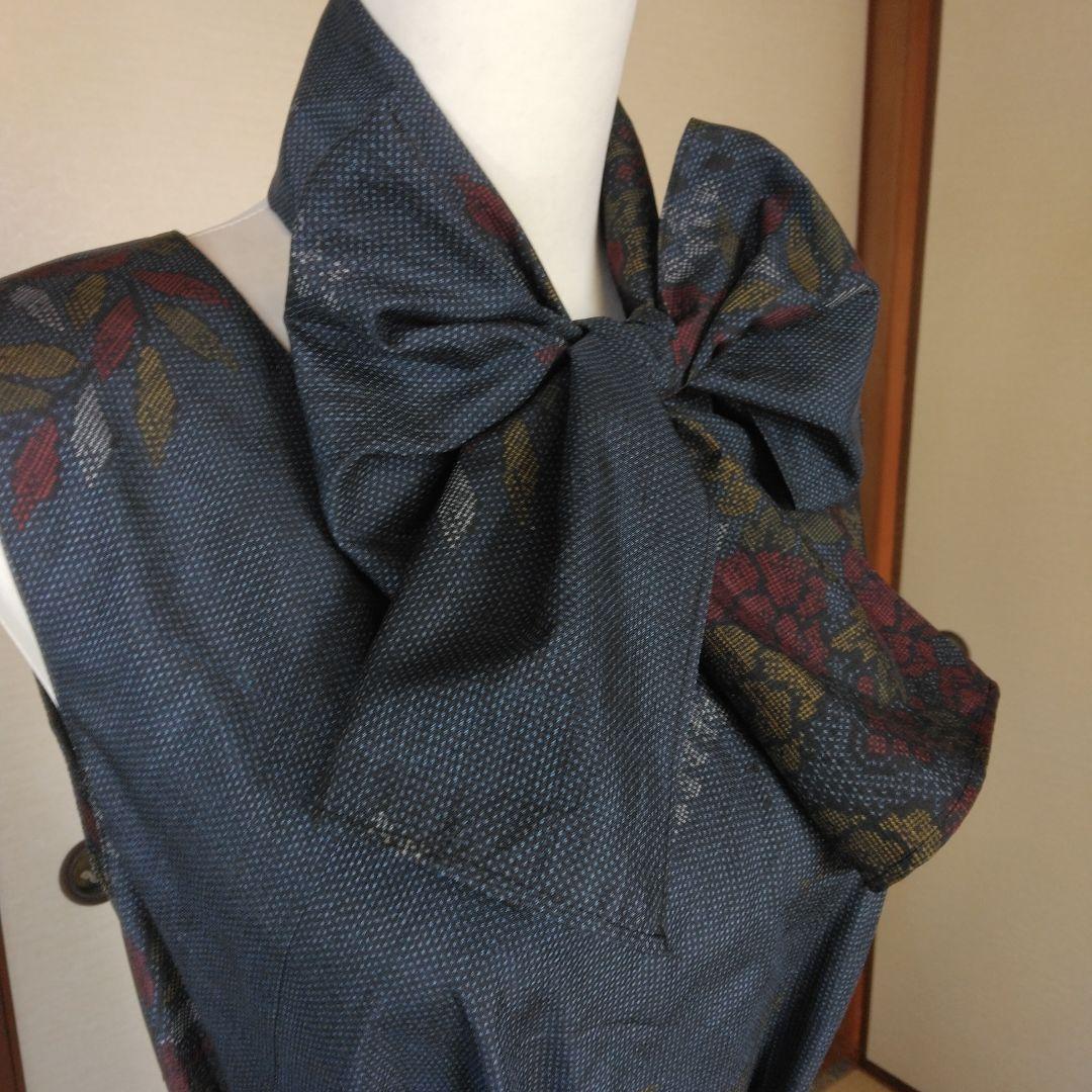 大島紬反物から、 バイアス仕立てロングフレアーワンピース 　M寸