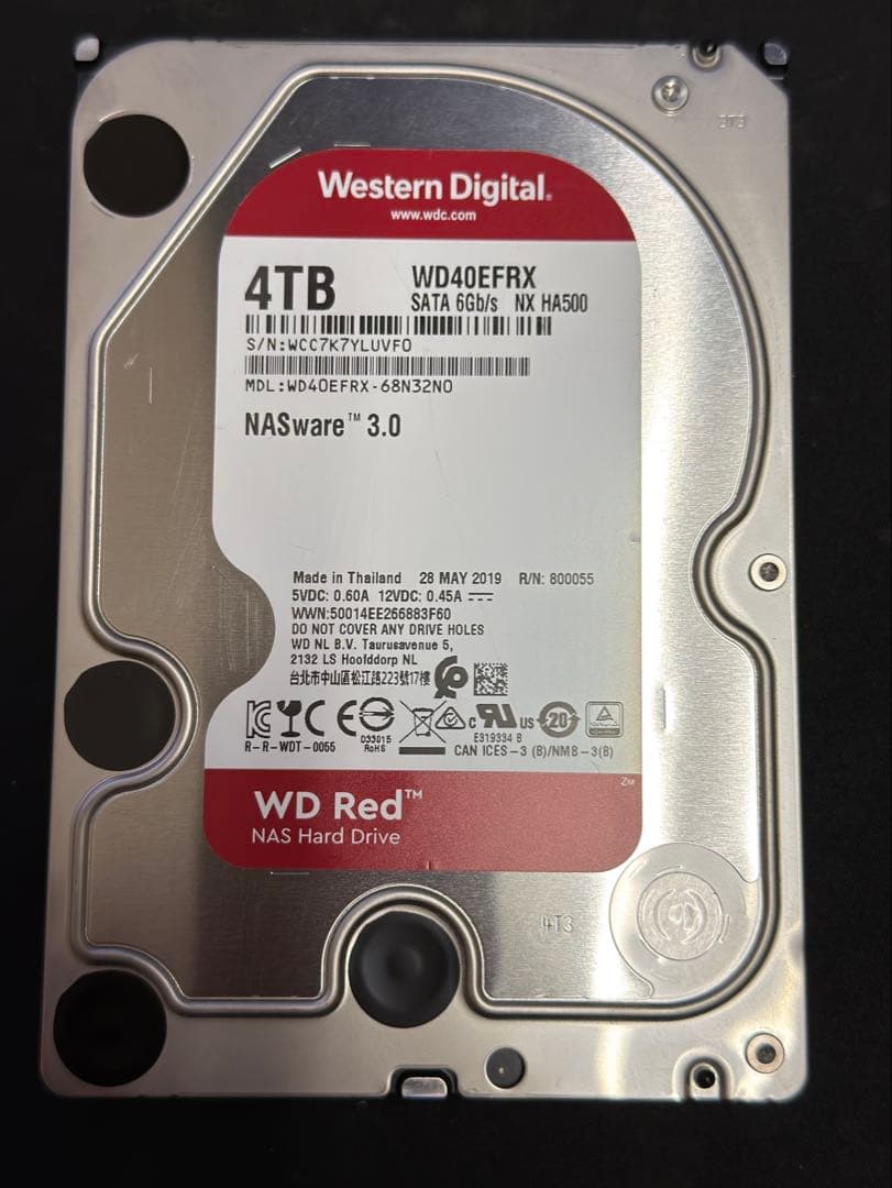 ほぼ新品　WD RED 4TB WD40EFRX HDD SATA ①