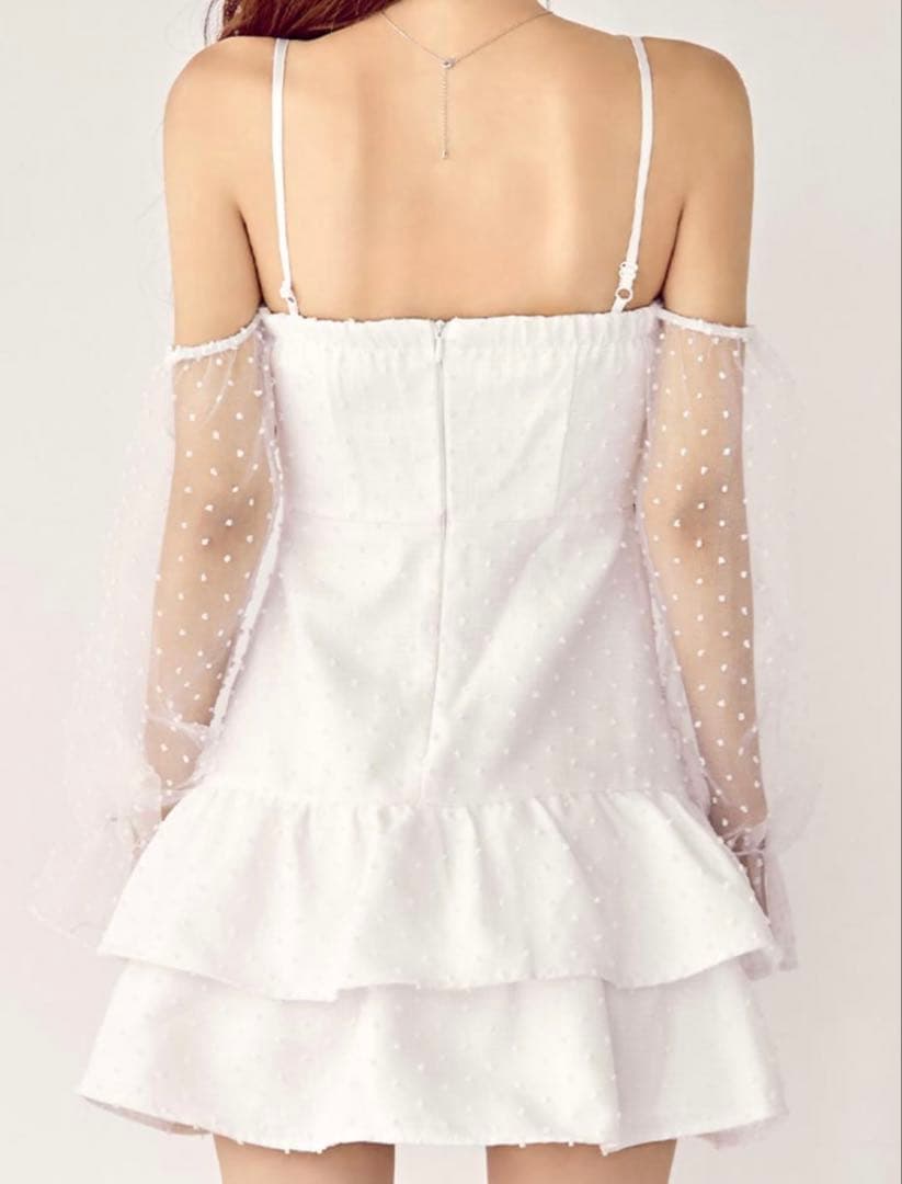 ドットシアースリーブフリルミニドレス/キャバドレス