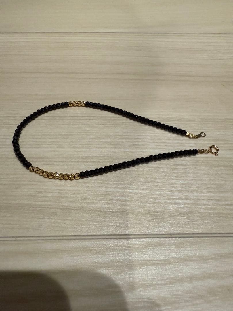 ブラックスピネル＆K18　グリッタービーズ　アンクレット18金　24cm