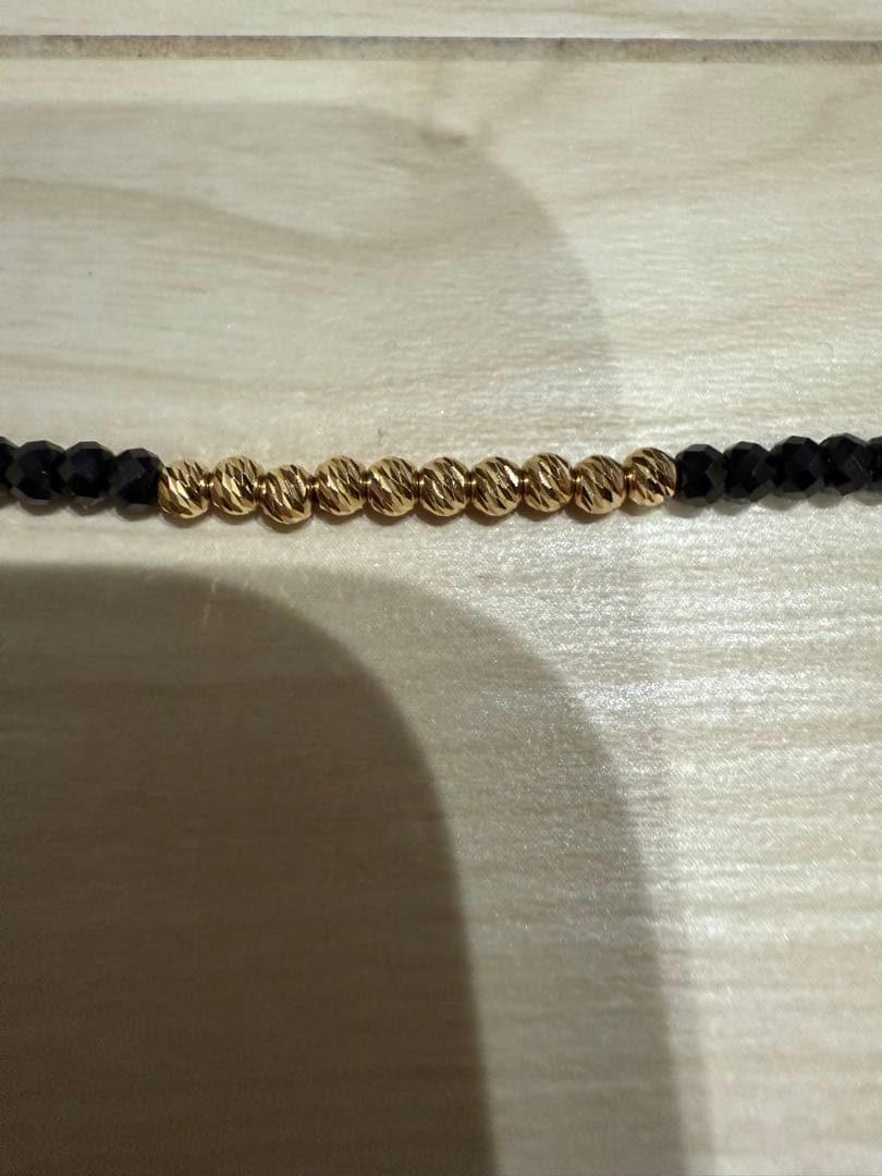 ブラックスピネル＆K18　グリッタービーズ　アンクレット18金　24cm