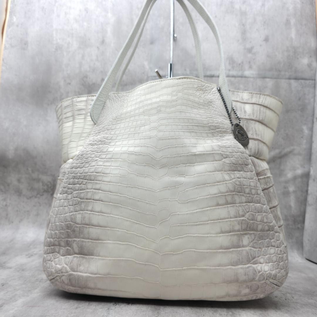 未使用級 ヒマラヤクロコダイル ポロサス 白 トートバッグ A4 リアル JRA