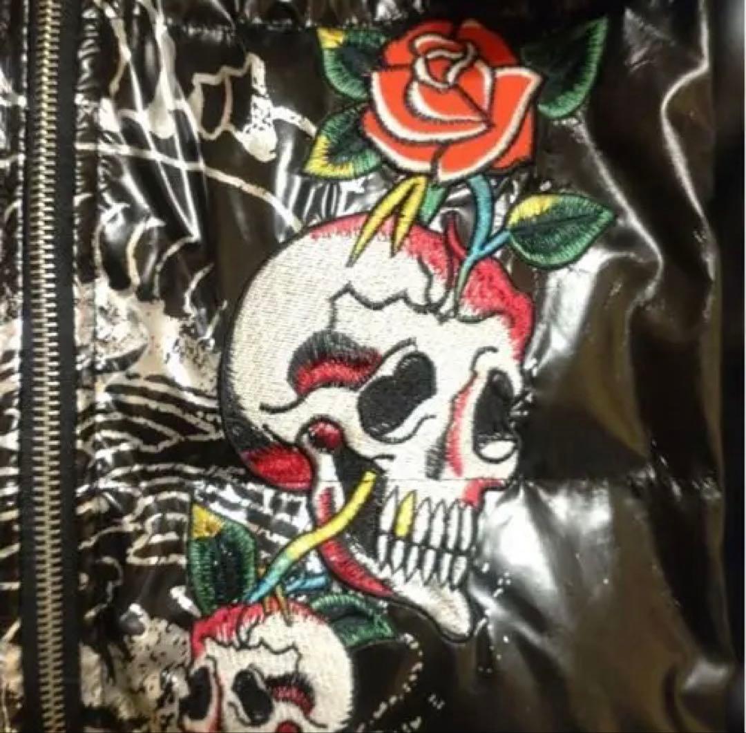 エド・ハーディーダウンジャケットSサイズ光沢黒