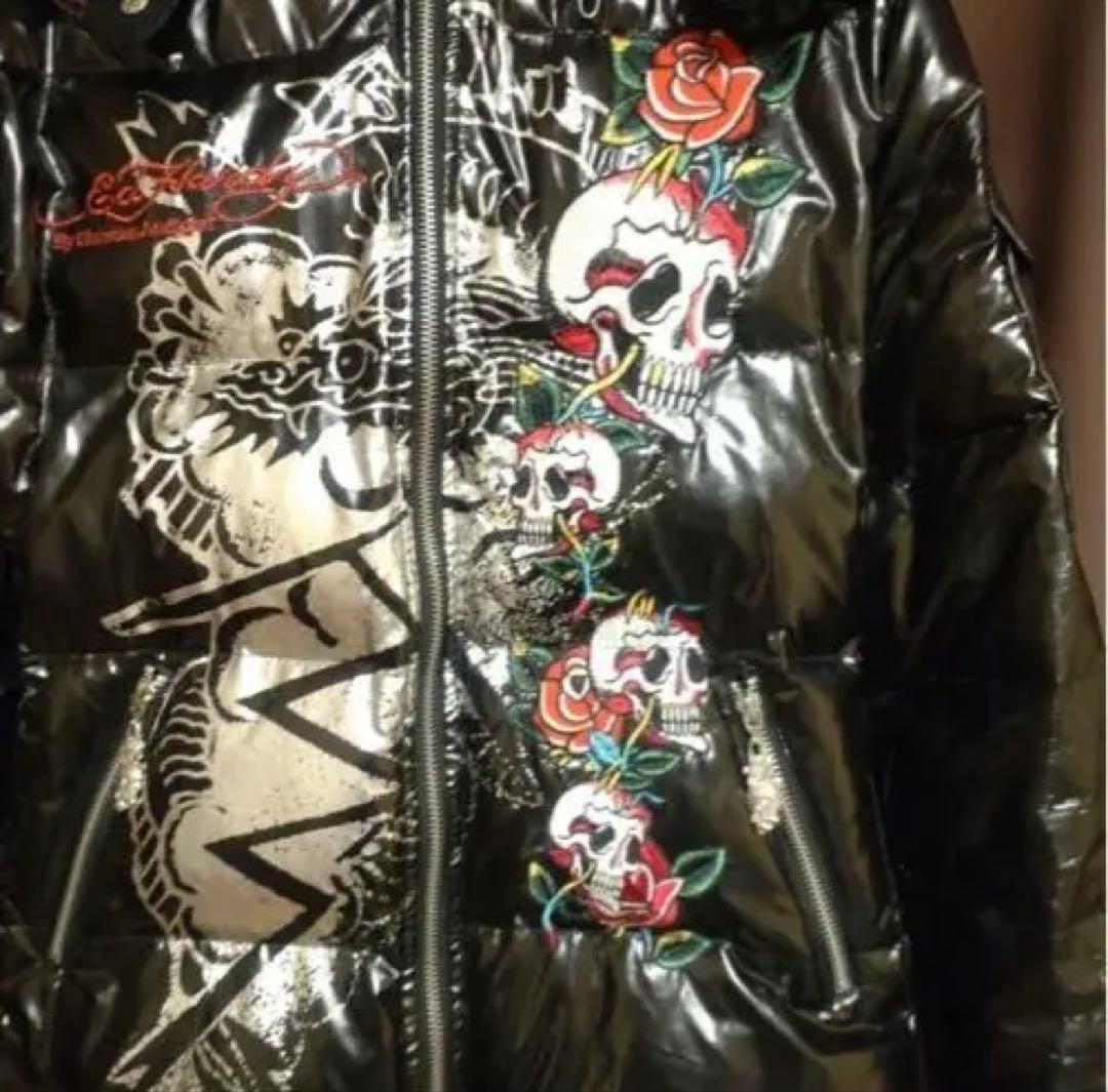 エド・ハーディーダウンジャケットSサイズ光沢黒