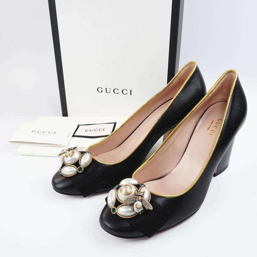 24cm レア Gucci パンプス IT38 パール BEE　新品保存品