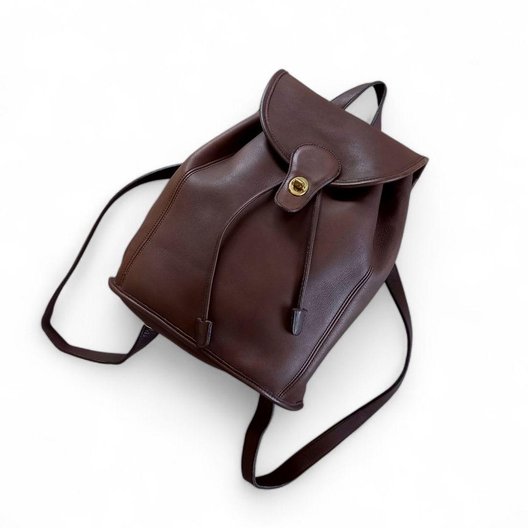 良品 90s Old COACH レザーリュック 本革 USA製 こげ茶 巾着