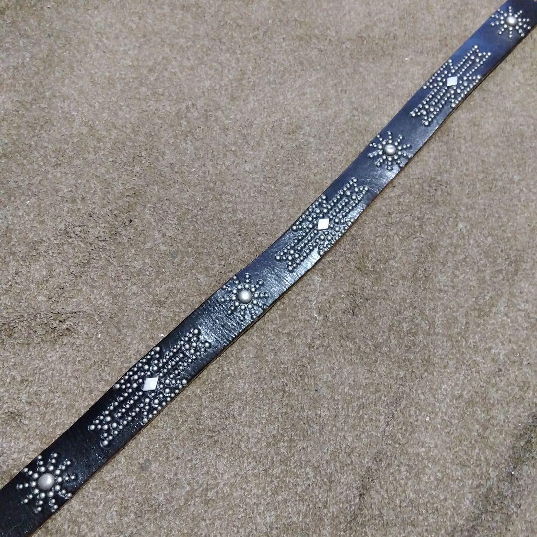 34inch HTC 茶芯 ネイティブ レザースタッズベルト ブラック