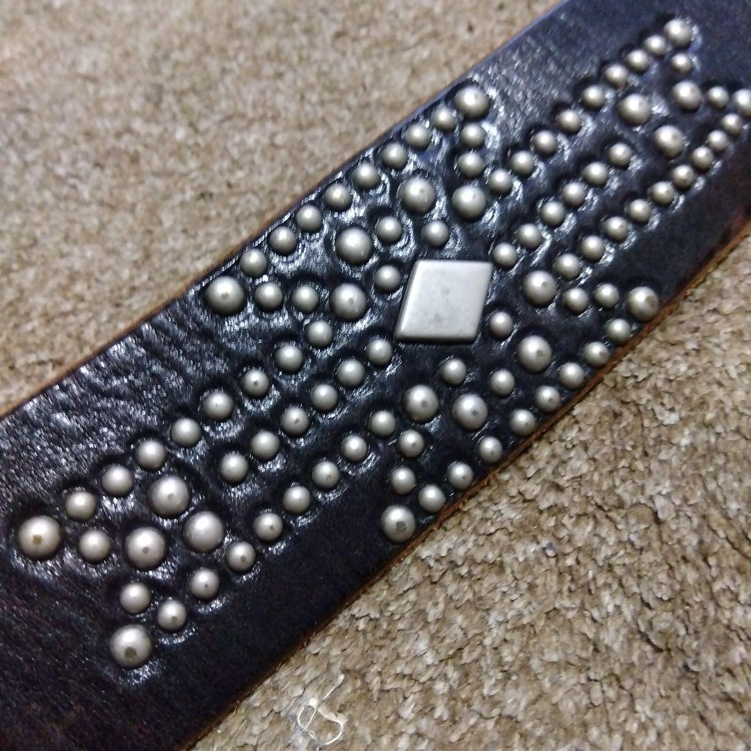 34inch HTC 茶芯 ネイティブ レザースタッズベルト ブラック