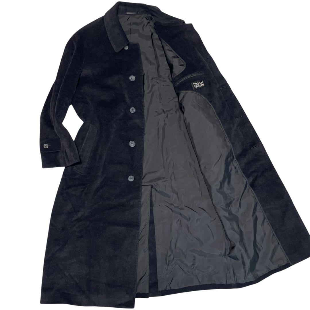 アンゴラ100%【BELTA BUONO】マキシ丈比翼チェスターコート 黒 XL