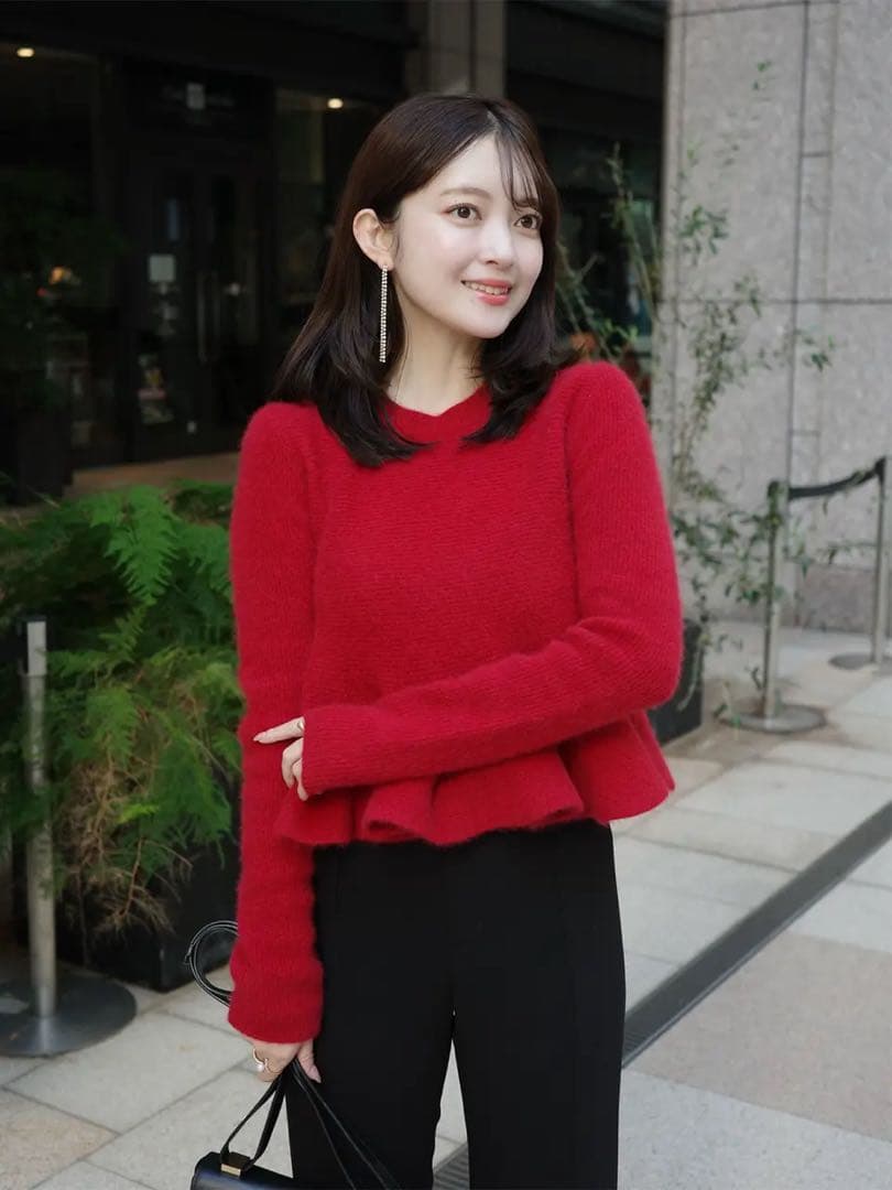 anuans ペプラムショートニットトップス　レッド　size 1