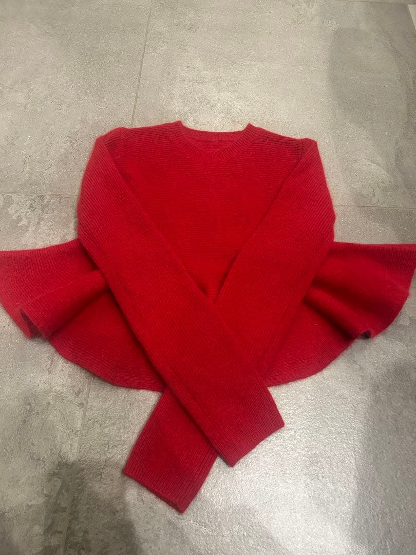 anuans ペプラムショートニットトップス　レッド　size 1