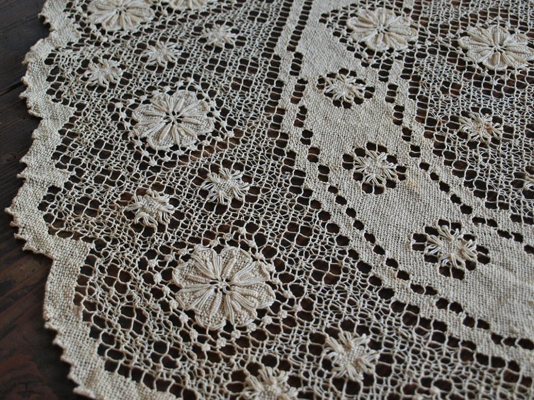 PAUL__ フィレレース丸 テーブルクロス 刺繍レース 花柄 /K032