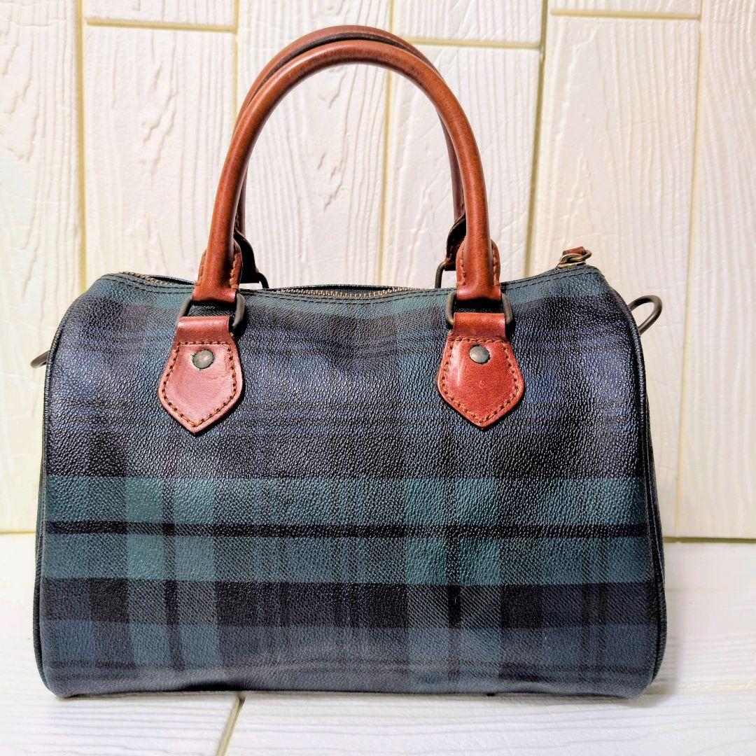 ポロラルフローレン　ミニボストンバッグ　チェック　ブラックウォッチ　PVC 　緑