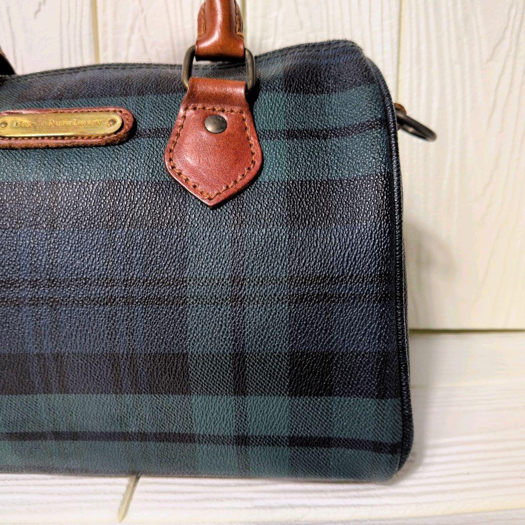 ポロラルフローレン　ミニボストンバッグ　チェック　ブラックウォッチ　PVC 　緑