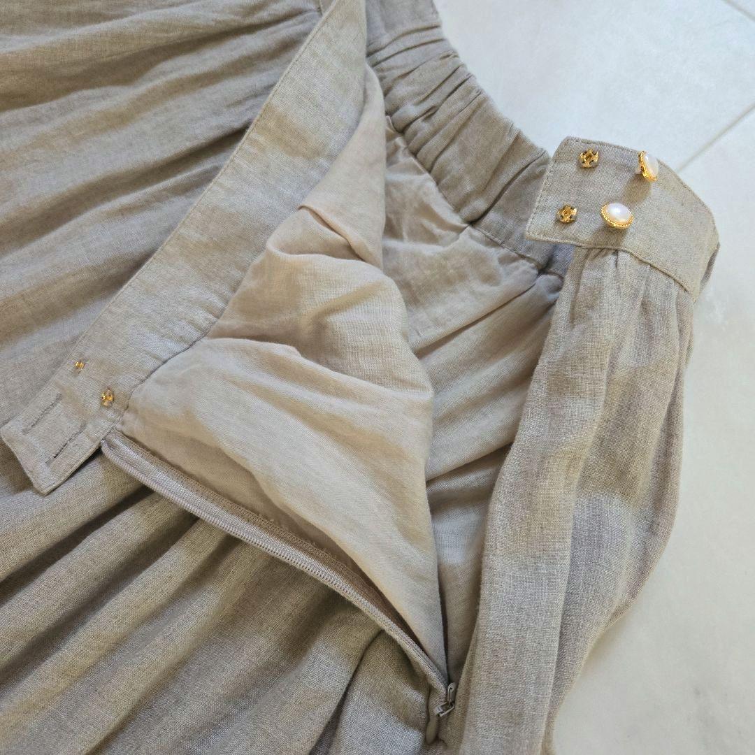 yukiemon ユキエモン リネン ピンタック 刺繍 ロング スカート M