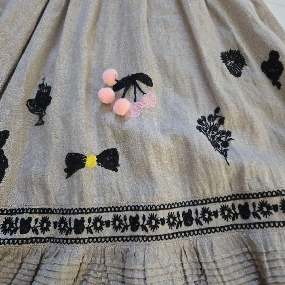 yukiemon ユキエモン リネン ピンタック 刺繍 ロング スカート M