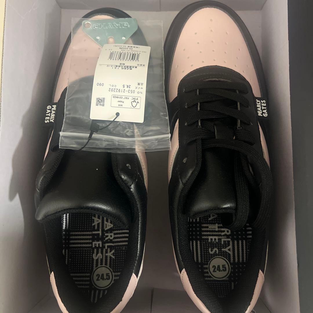 【新品】PEARLY GATES ピンク×ブラックネイビー シューズ 24.5