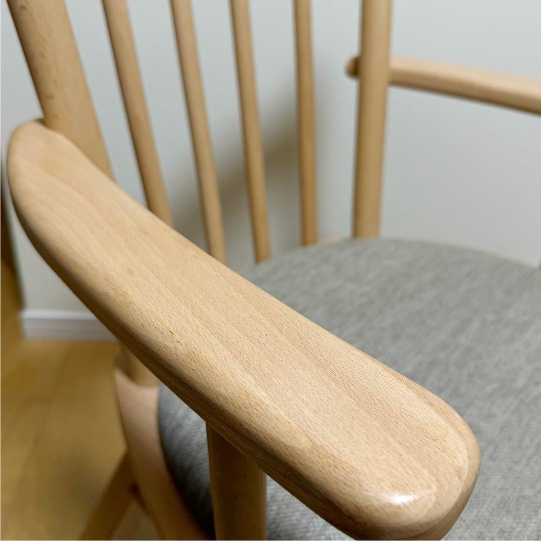 【美品】ニトリ無垢材 ダイニングチェア Nコレクション肘付き椅子 定価2.5万円