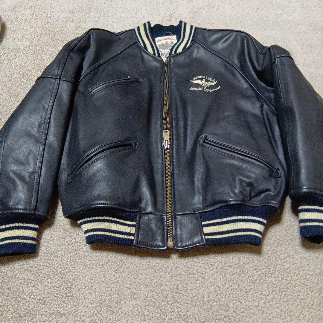 訳ありAVIREX 本革レザーバーシティジャケット XS ブラック