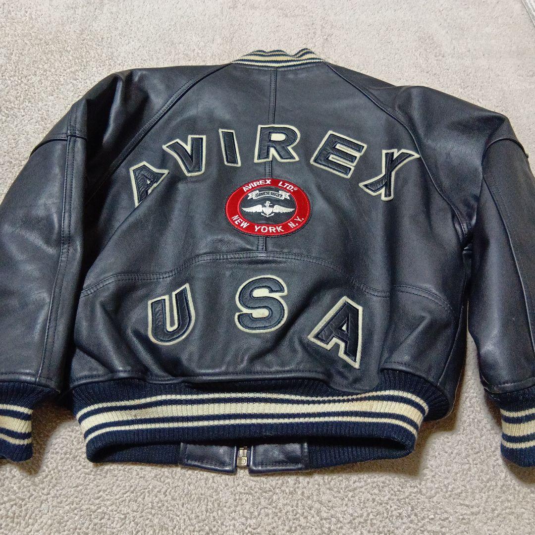 訳ありAVIREX 本革レザーバーシティジャケット XS ブラック