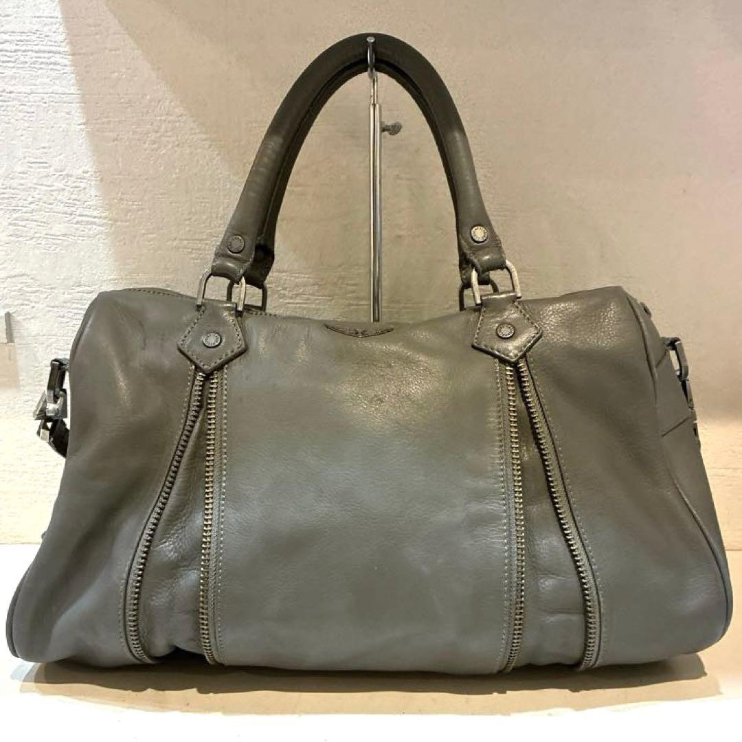 【美品】ZADIG&VOLTAIRE レザー　ボストンバッグ　2way グレー