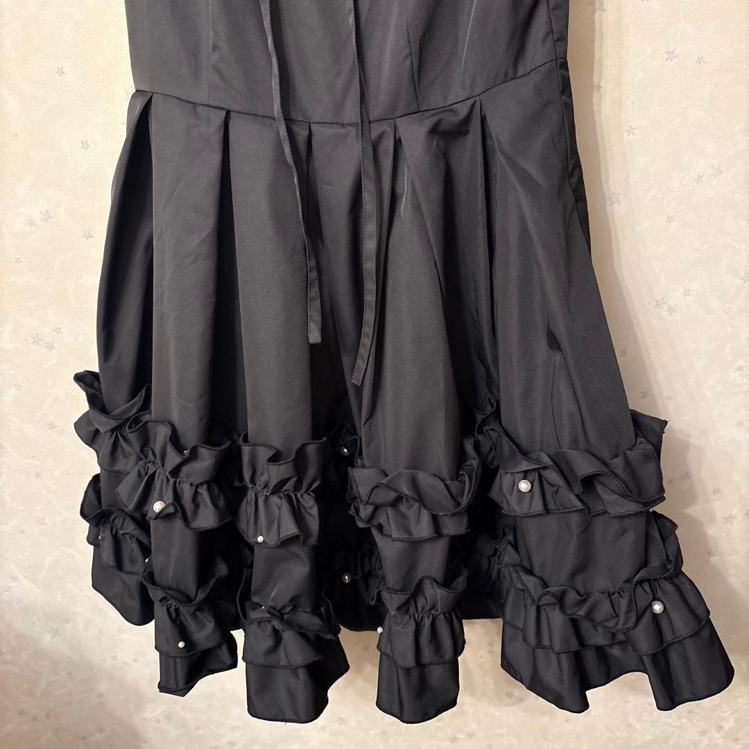 CALNAMUR ミニフリルノースリーブワンピース 黒 藤田ニコル