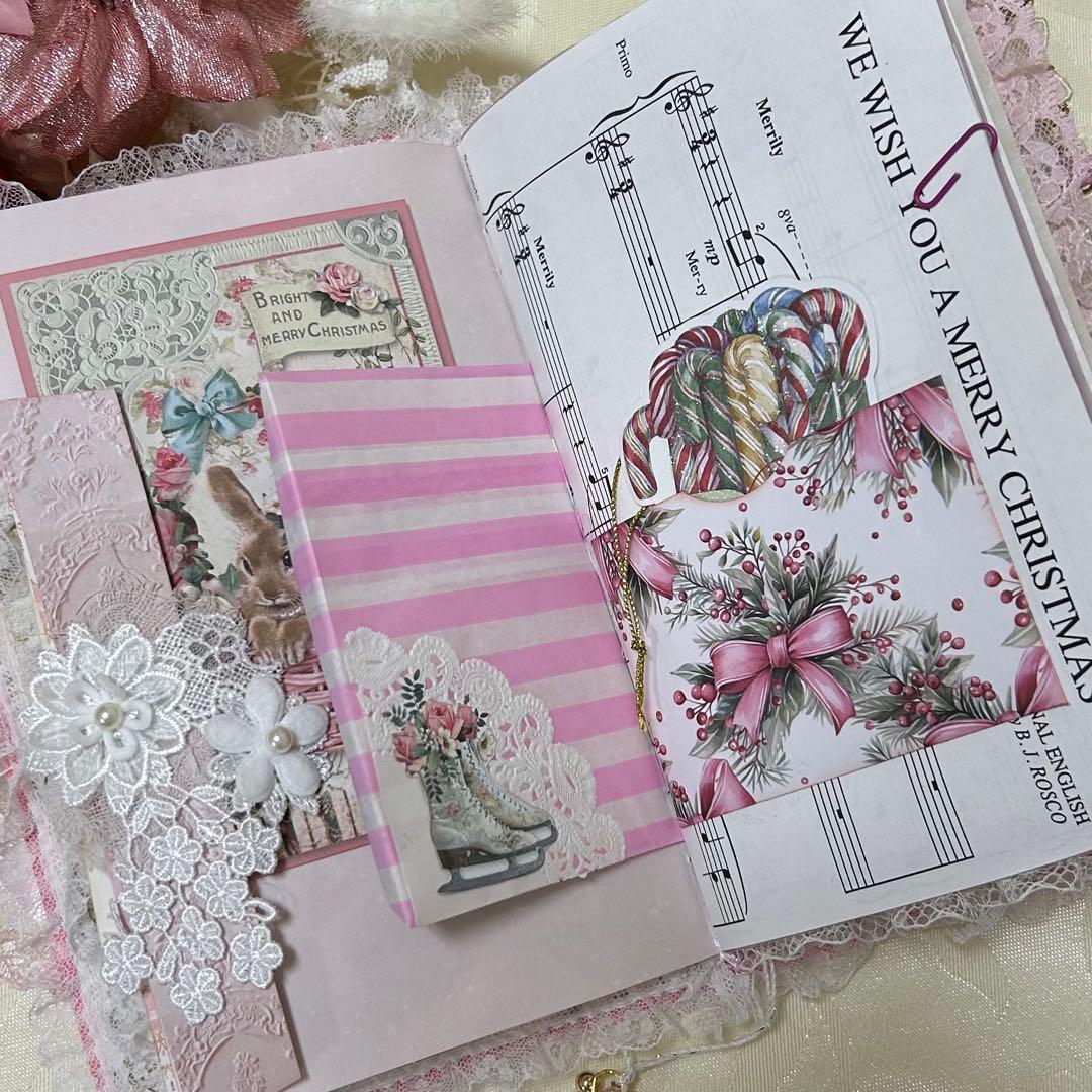 薔薇とレースのジャンクジャーナル・雑記帳　ピンクのMerry christmas