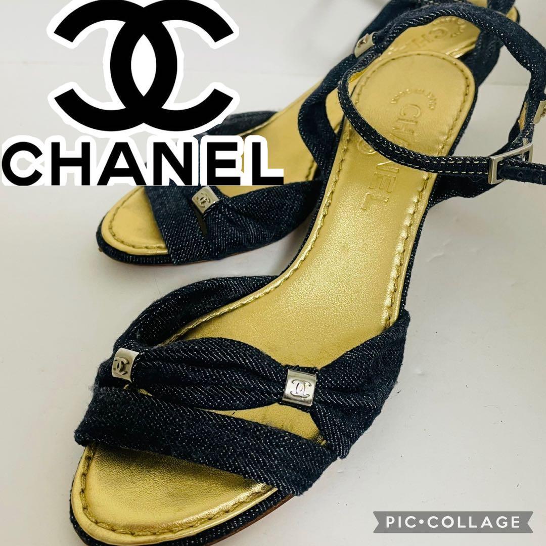 CHANEL デニムサンダル パンプス ヒール