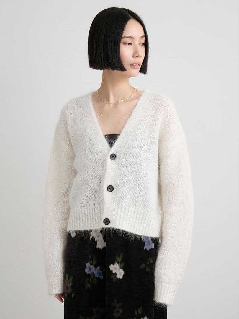 ※はるお※ミースロエ／ホリデーシャギーニットカーデ【WHT】新品・タグ付き