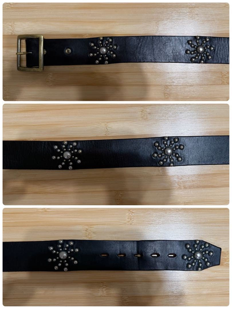 美品⭐️HTC⭐️サンバーストベルト⭐️ブラックレザー×シルバースタッズ⭐️34インチ