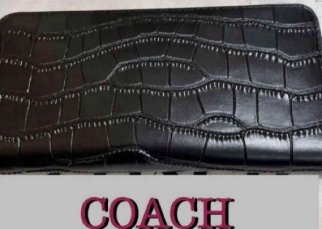 新品未使用コーチCOACHクロコ型押しレザー長財布ブラックラウンドファスナー