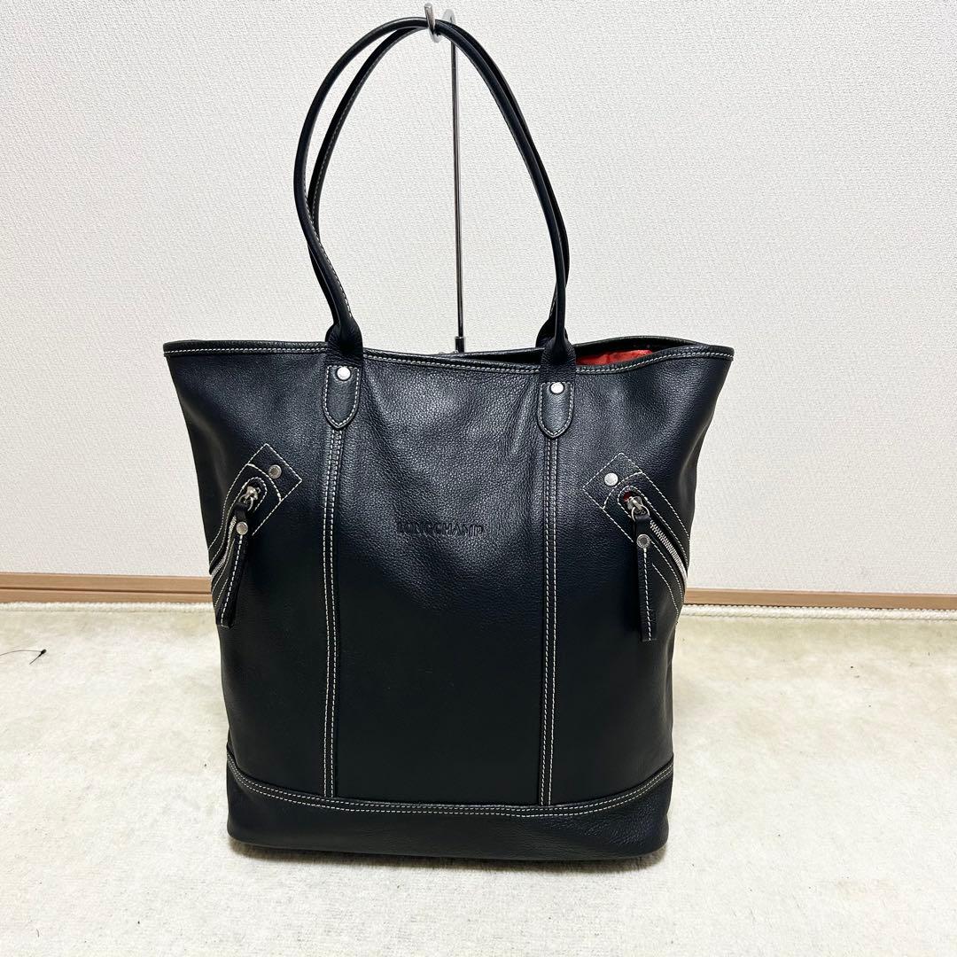 極美品　ロンシャン　オールレザートートバッグ　スタッズ　縦長　肩がけ　A4収納