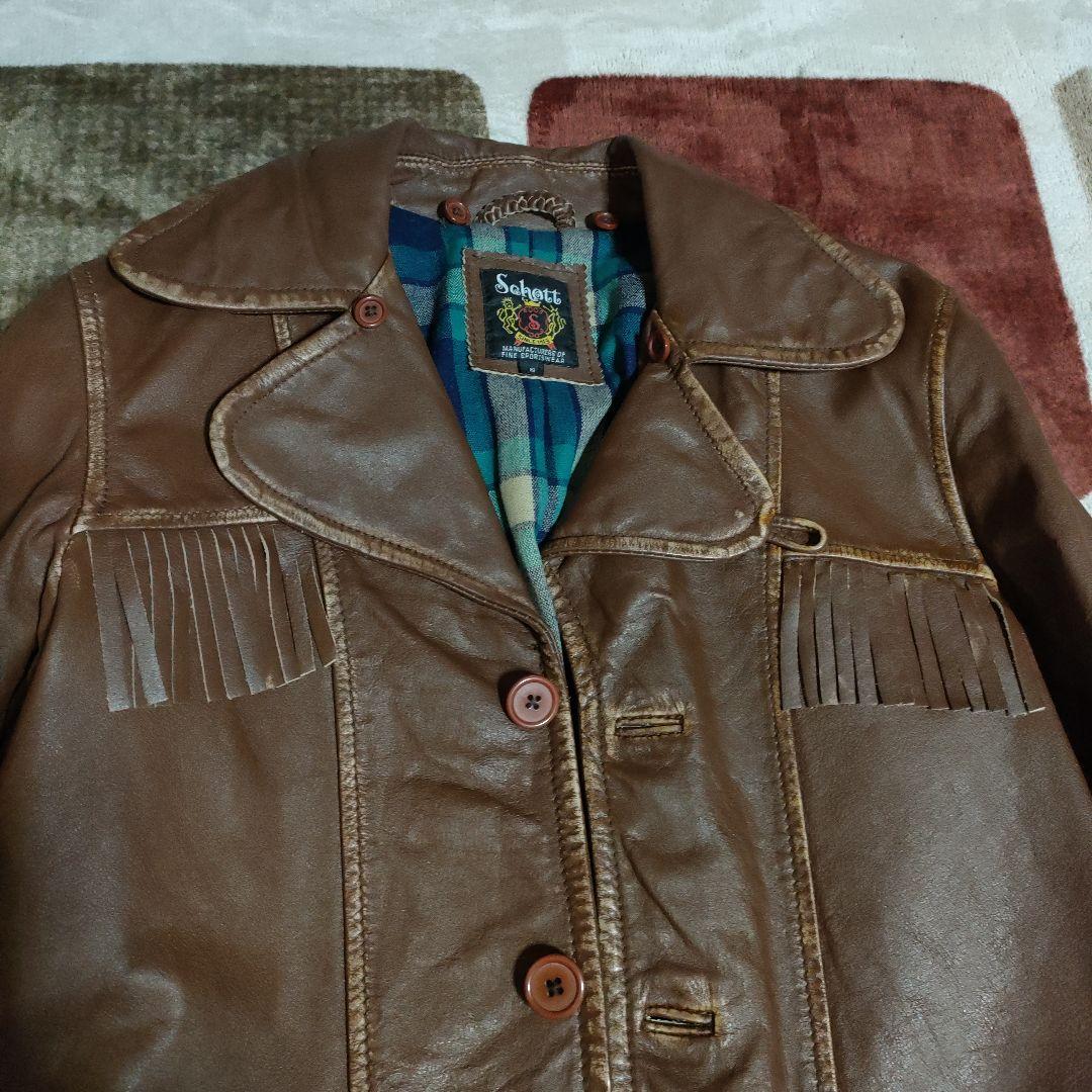 レアSchottボア襟現行タグ フリンジジャケットダメージ加工、交換可