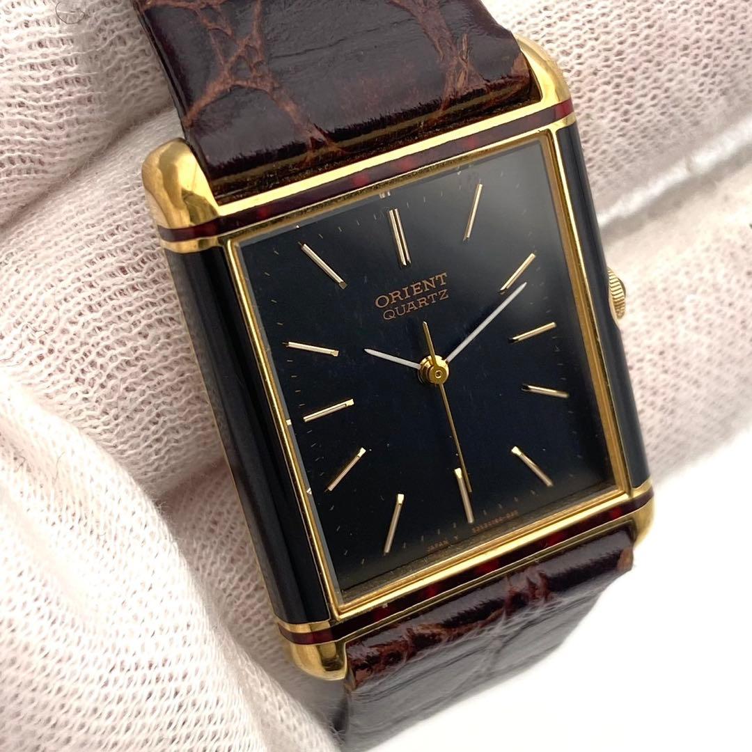 【稼働】ORIENT タンク 腕時計 レクタンギュラー メンズ ゴールド